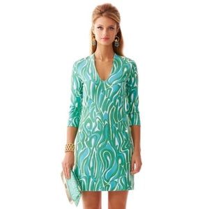 Lilly Pulitzer Charlena Green Retro Print 3/4 Length Sleeve Mini Dress Size XS